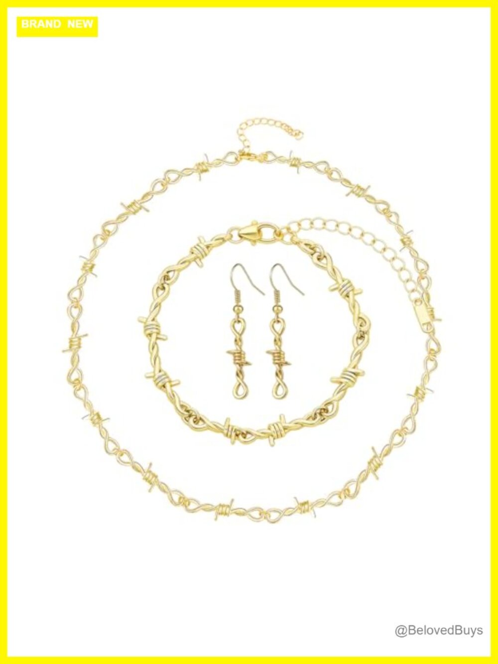 Punk Goth Barbed Wire Necklace Bracelet Earrings Set Metal Alloy Stainless Steel